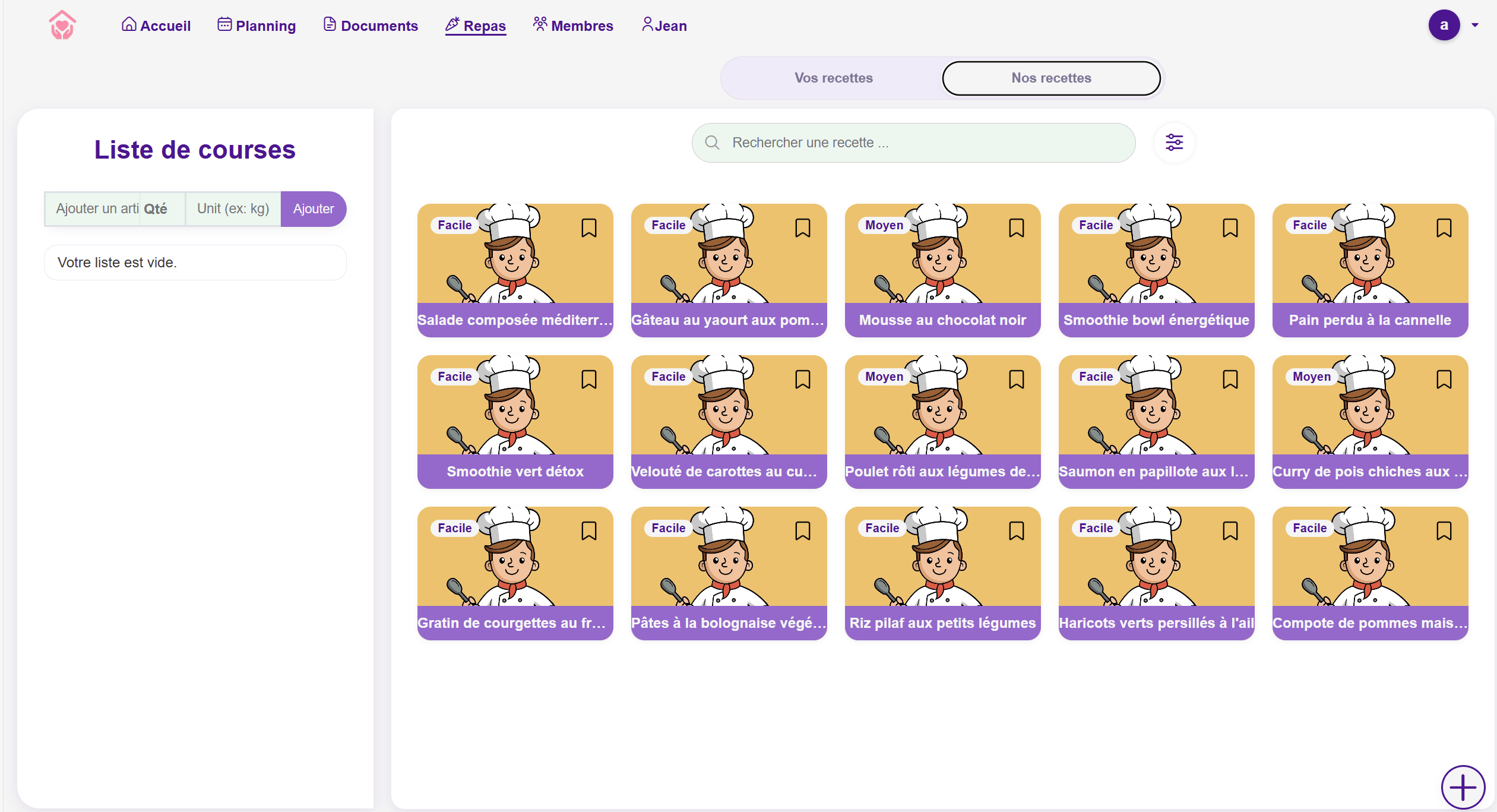 image qui représente les recettes disponible via l'application